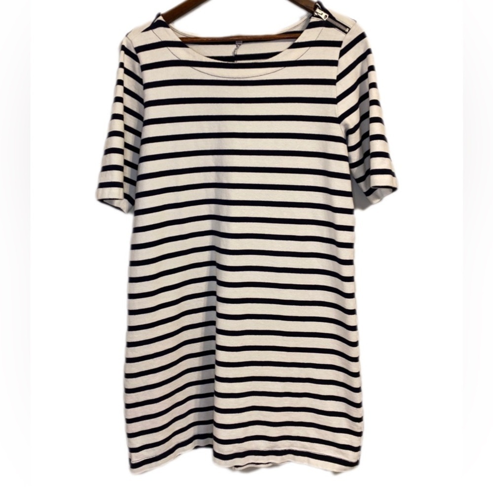 GAP Classic Nautical Navy Stripe Cotton Dress Shoulder Zip Minimalist Size L - Picture 2 of 12
